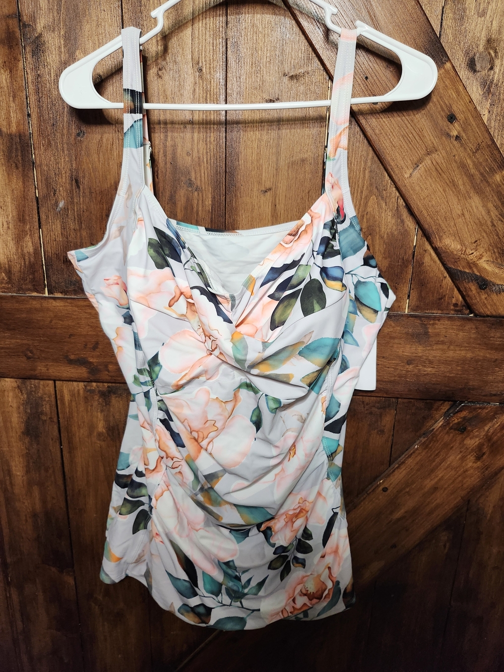 Floral Ruched One-Piece Swim Romper In White & Peach Floral NWT 3X